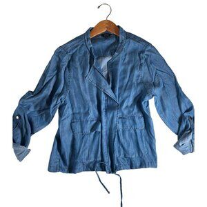 1250C Womens Size L 100% Tencel Chambray Lightweight Zip Jacket Roll Tab Sleeves